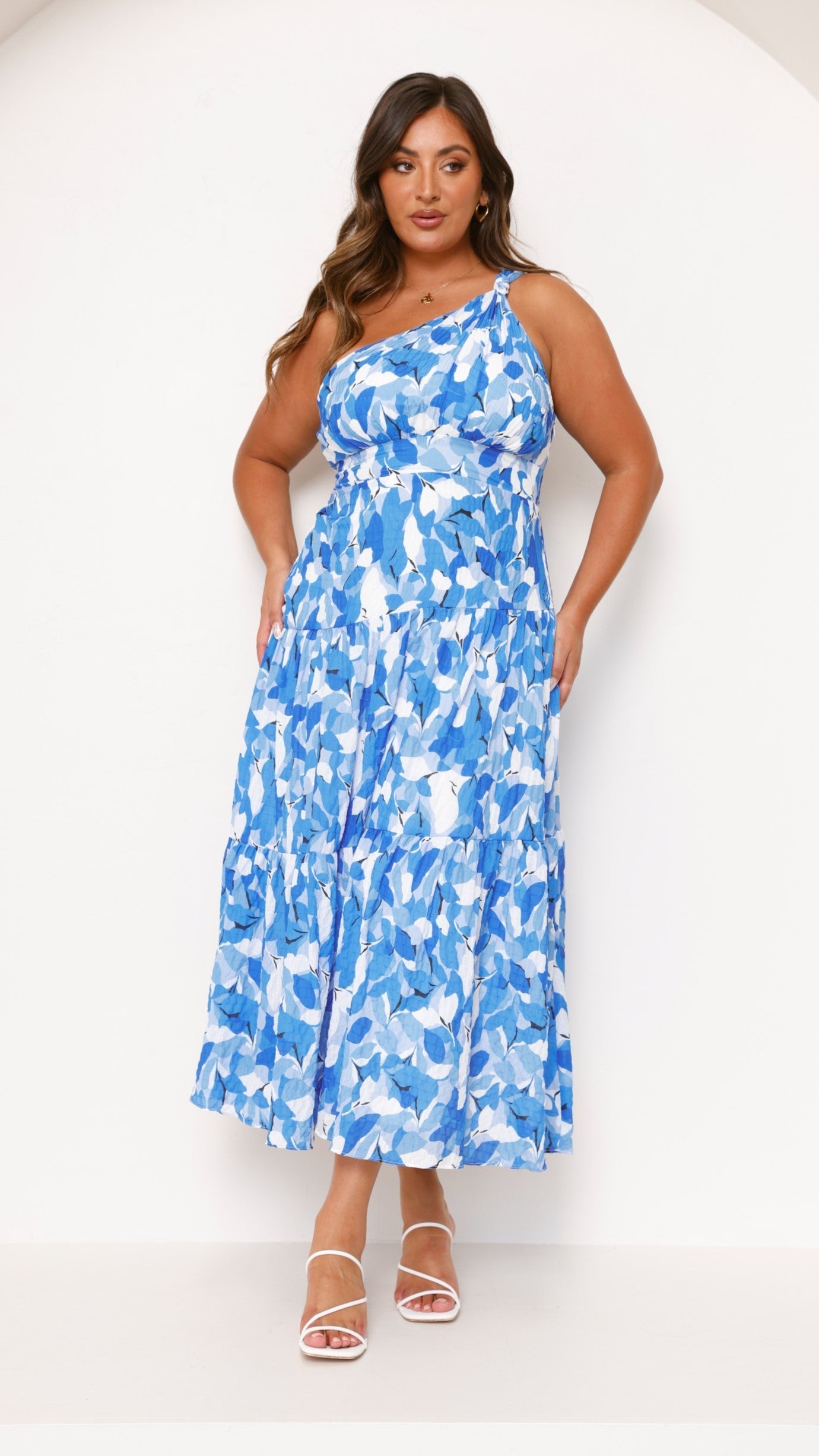 Vestido largo floral mujer un solo hombro nudo busto fruncido espalda - Jaisa