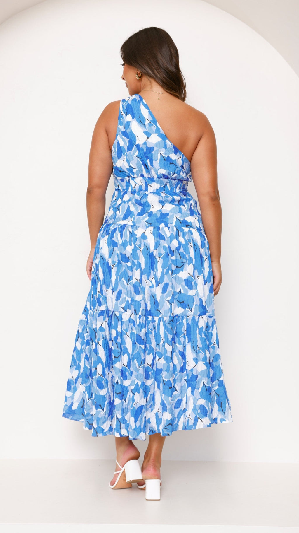 Vestido largo floral mujer un solo hombro nudo busto fruncido espalda - Jaisa
