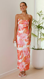 Robe longue imprimée à la coupe ajustée pour femme - Melissa