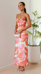 Robe longue imprimée à la coupe ajustée pour femme - Melissa