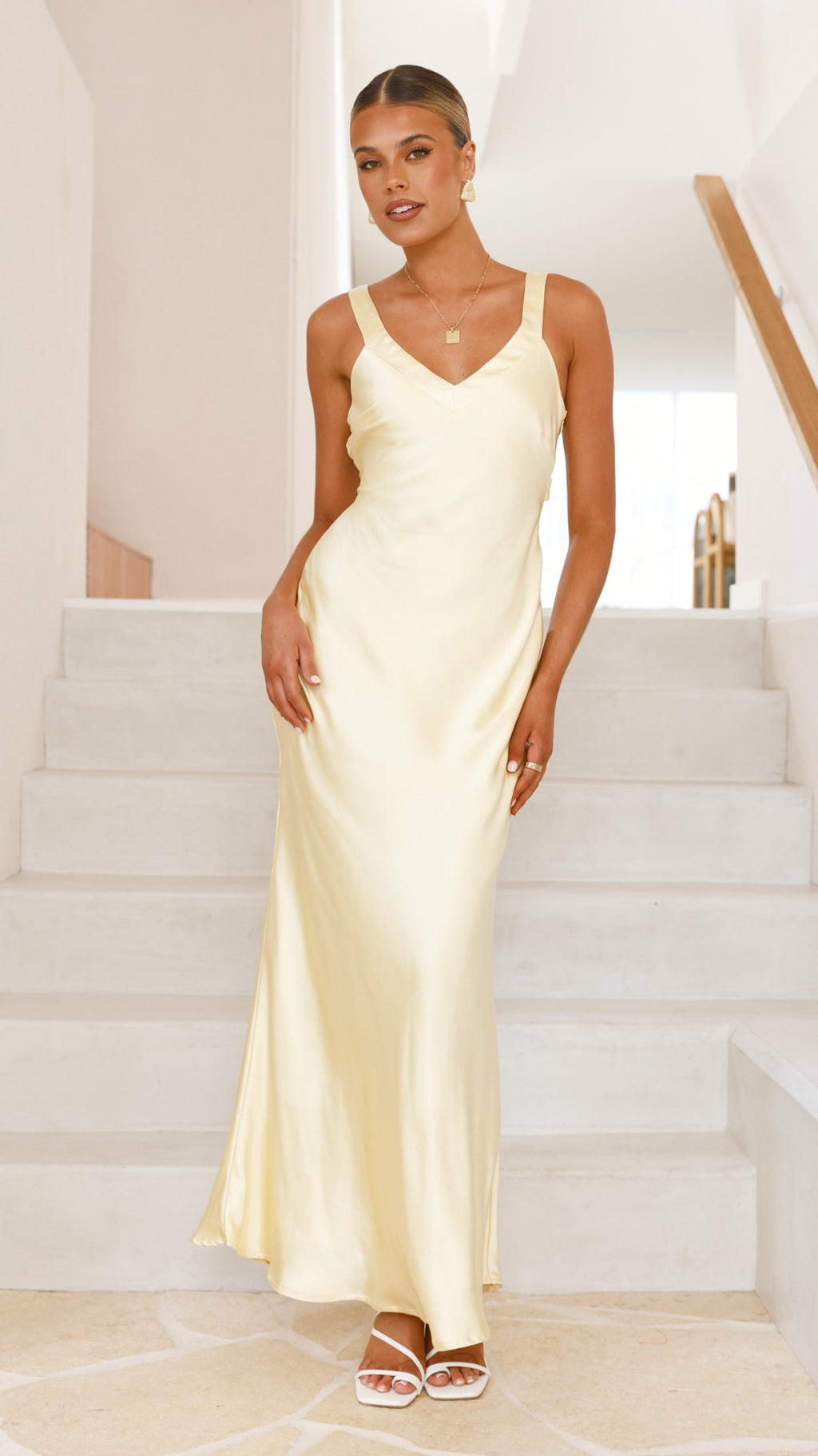 Vestido largo satinado mujer escote V busto triangular tirantes anchos espalda cruzada - Alondra