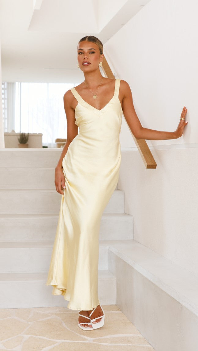 Vestido largo satinado mujer escote V busto triangular tirantes anchos espalda cruzada - Alondra
