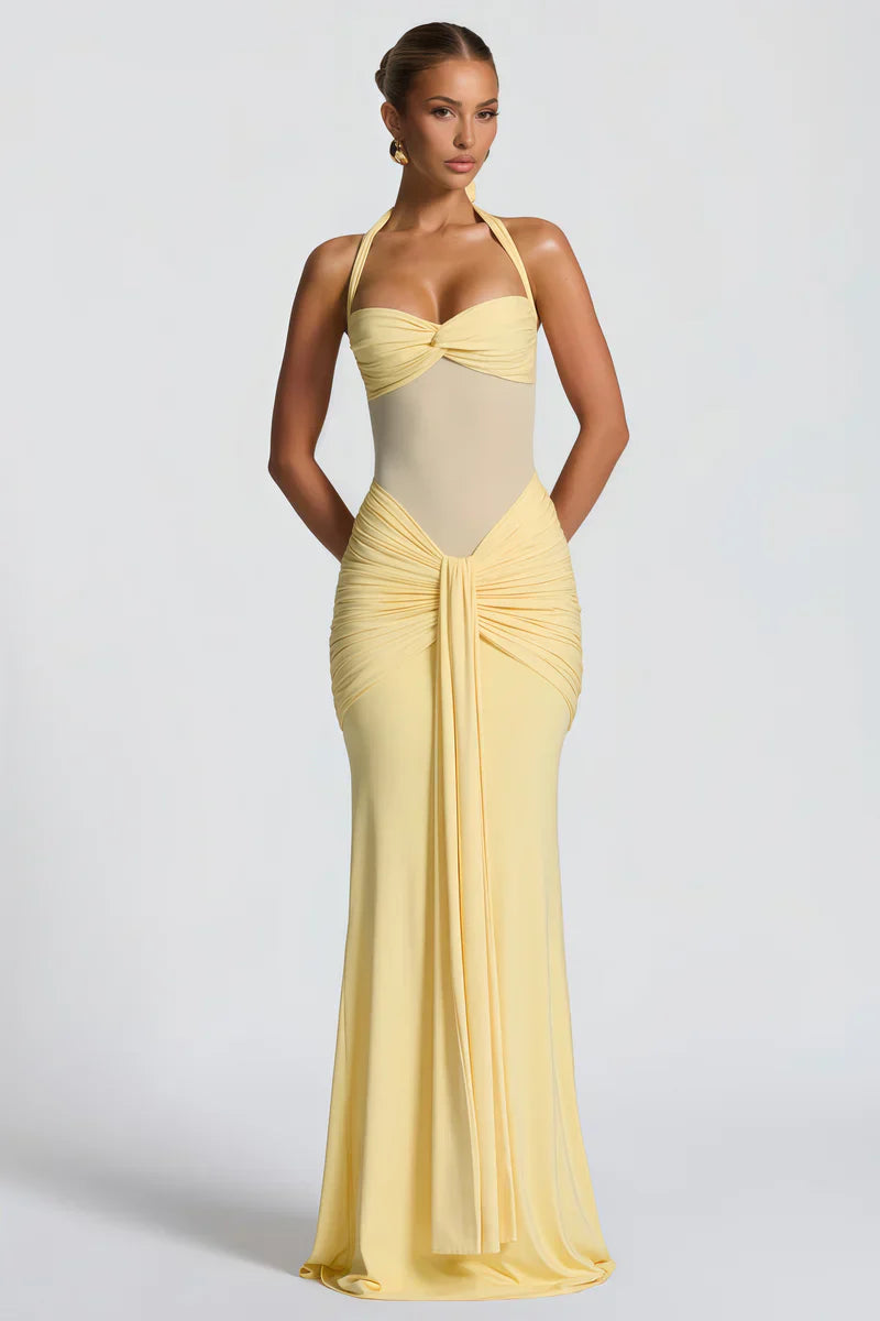 Élégante robe longue femme à encolure dos nu et drapé - Elira