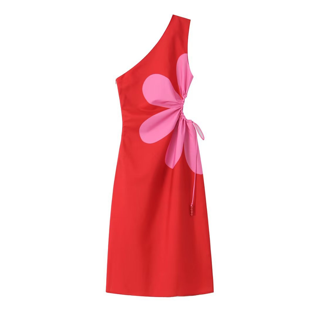 Robe longue une épaule imprimé floral contrasté - Serena
