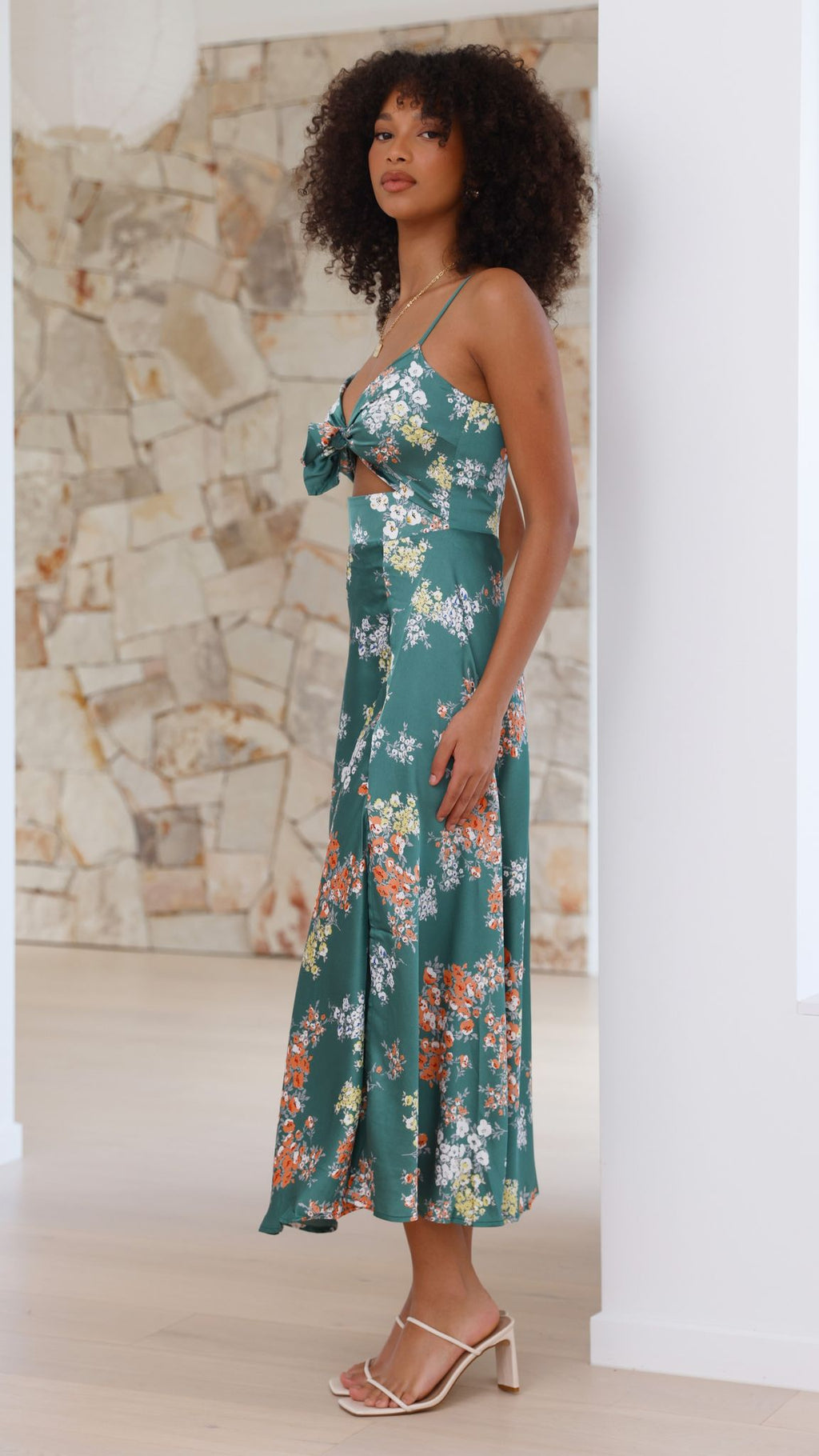 Vestido midi floral mujer escote anudado tirantes regulables cintura ajustada - Loisa