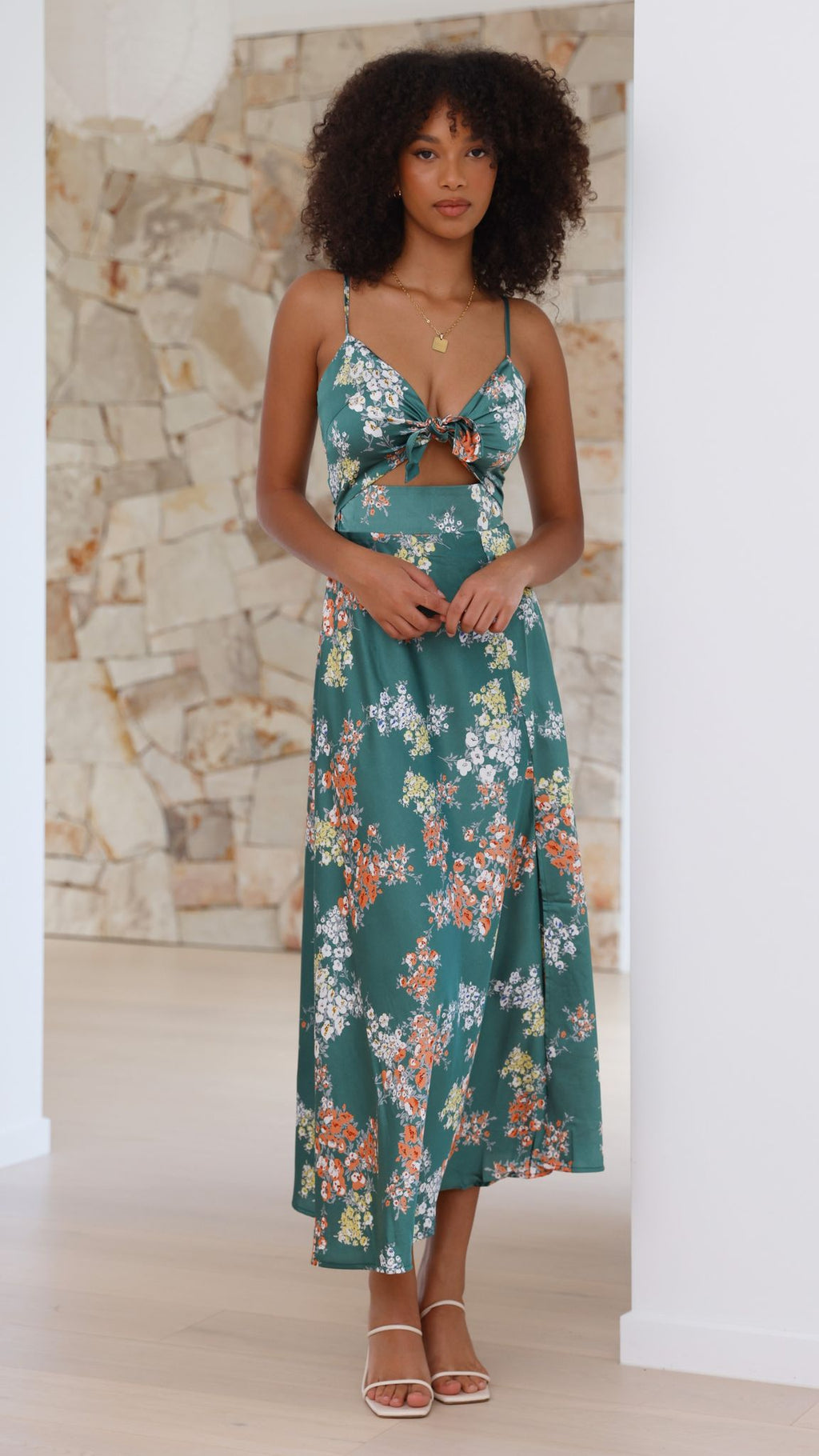 Vestido midi floral mujer escote anudado tirantes regulables cintura ajustada - Loisa
