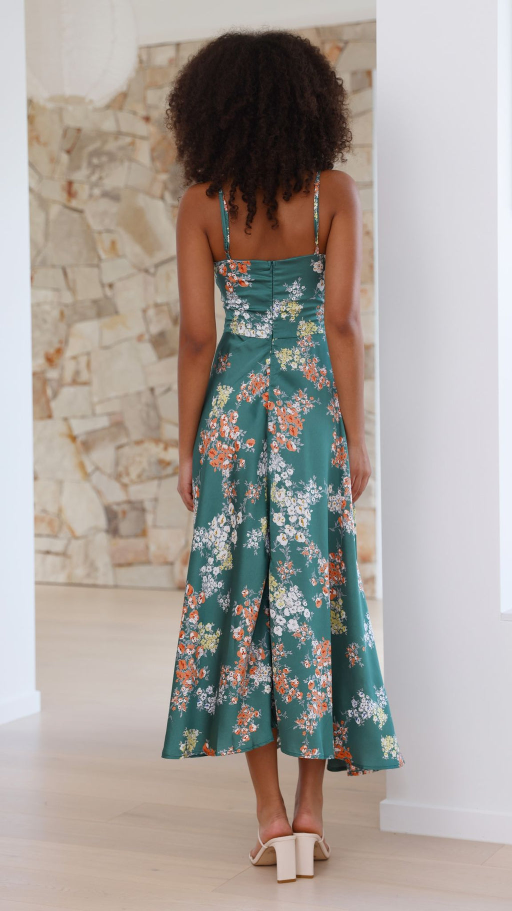 Vestido midi floral mujer escote anudado tirantes regulables cintura ajustada - Loisa