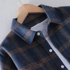 Chemise à manches longues en tissu doux à carreaux avec poche poitrine fonctionnelle - Noyel