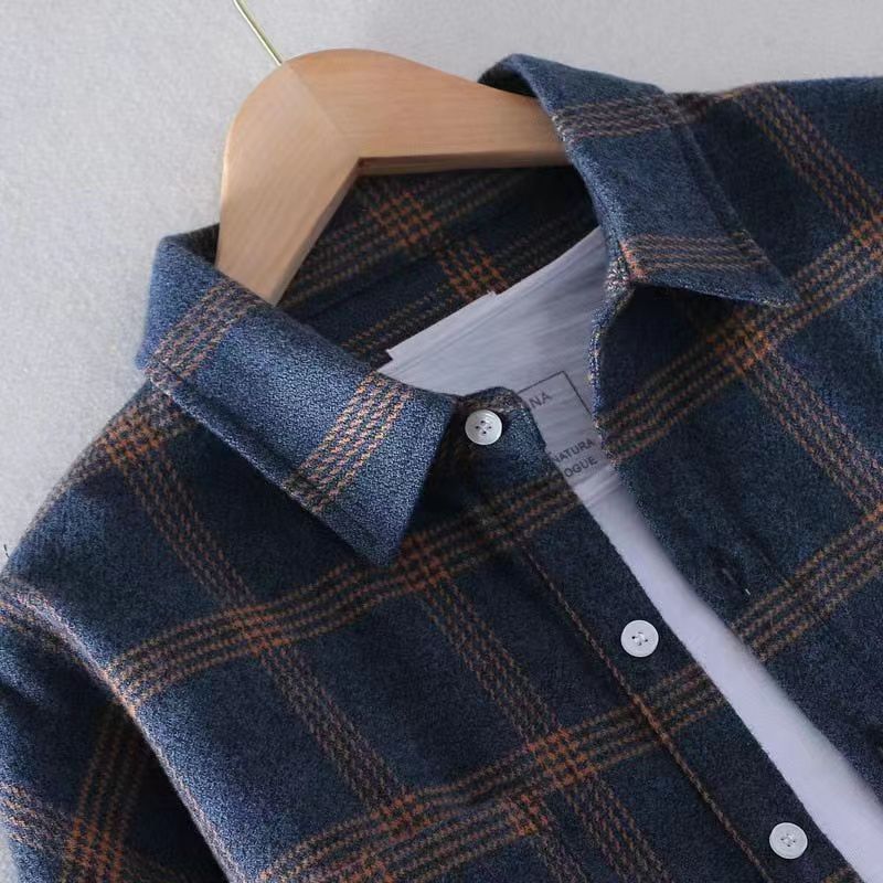 Chemise à manches longues en tissu doux à carreaux avec poche poitrine fonctionnelle - Noyel