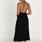 Robe midi plissée col licou dos nu - Dalila