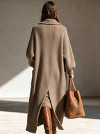 Manteau long femme à revers coupe droite élégant hiver - Mara