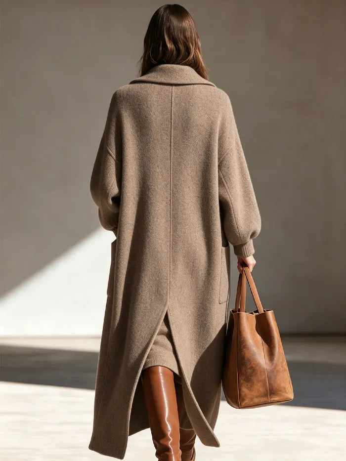 Manteau long femme à revers coupe droite élégant hiver - Mara