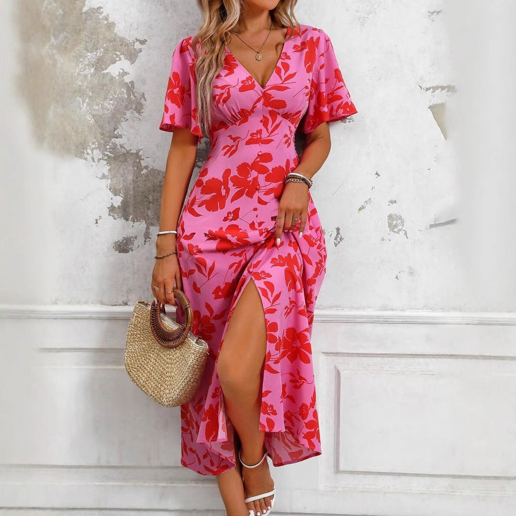 Robe midi à imprimé floral à fente sur le devant pour femmes - Amalia
