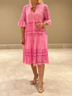 Robe femme broderies décoratives boutonnage devant détails ajourés - Merker
