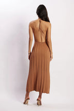 Robe midi plissée col licou dos nu - Dalila