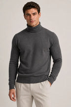 Pull homme col roulé coupe ajustée maille unie slim - Caspar
