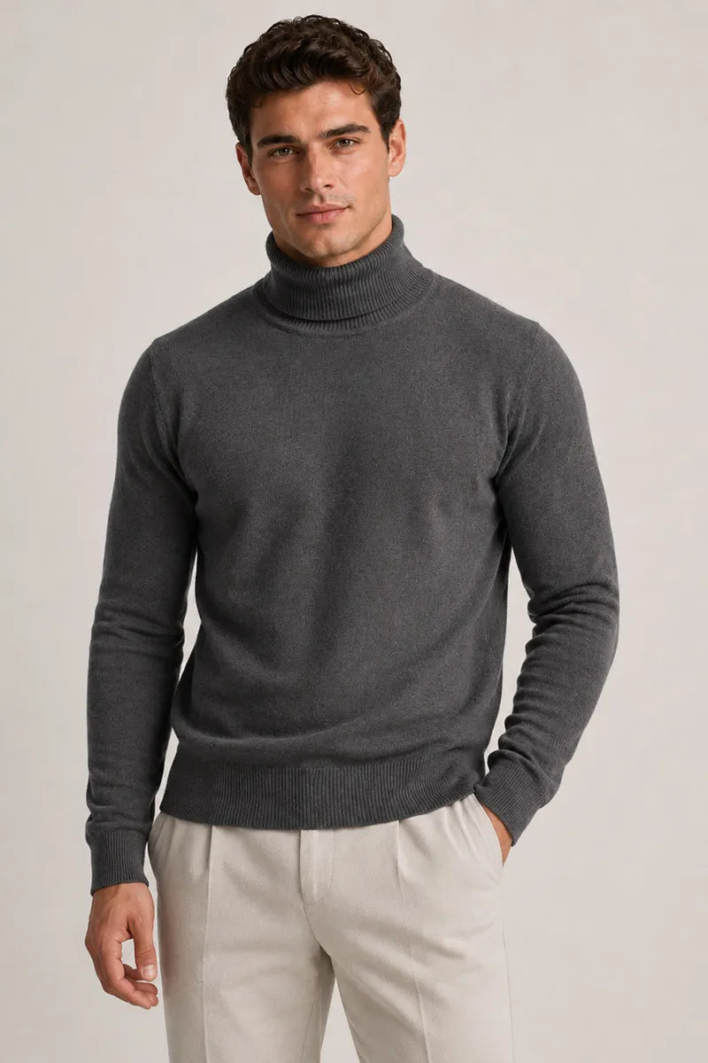 Pull homme col roulé coupe ajustée maille unie slim - Caspar