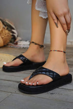 Sandales à tongs en cuir avec semelle épaisse et bride rembourrée pour femme - Adriana