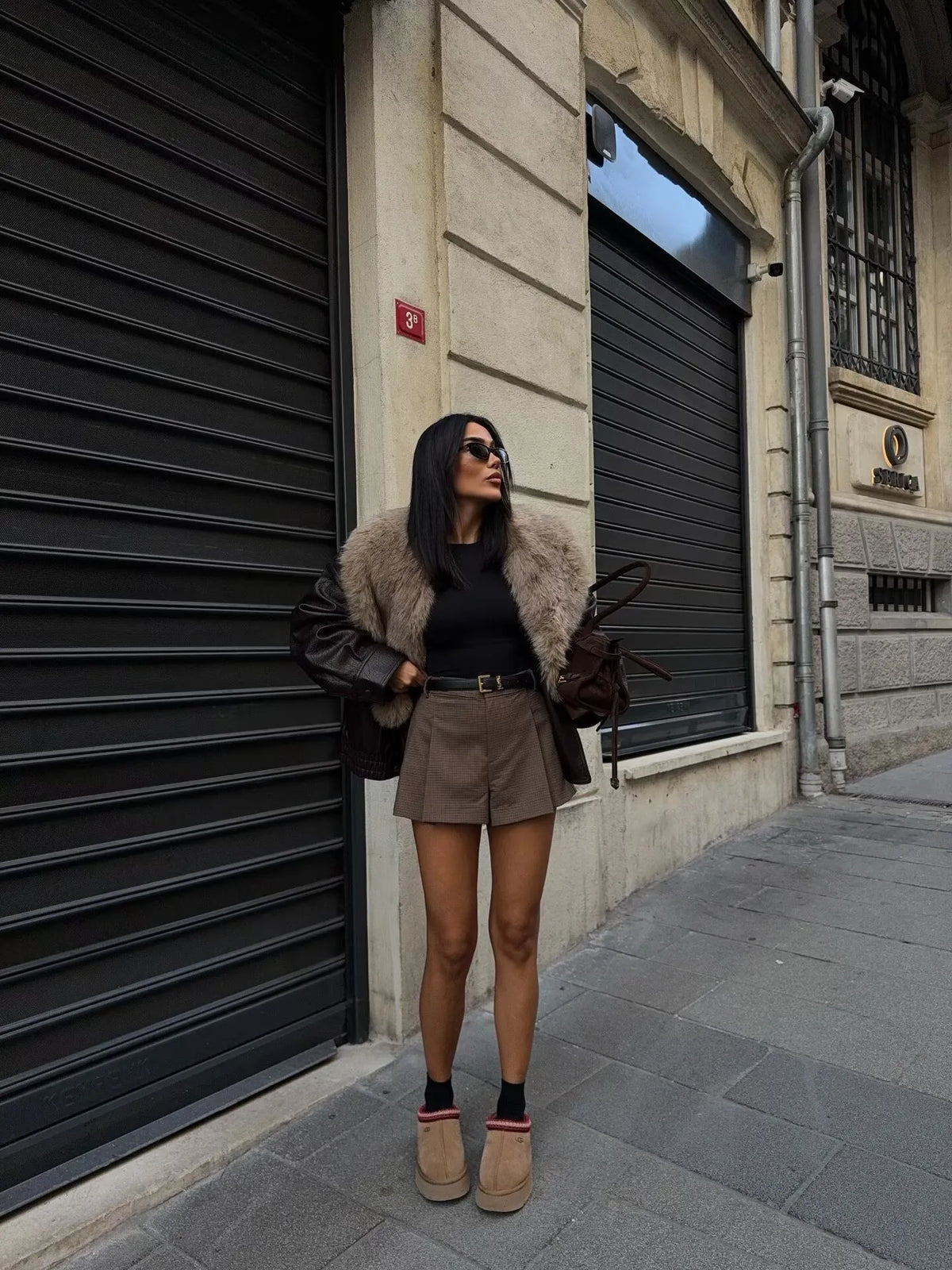 Veste femme effet cuir large col effet fourrure chaude - Nymera