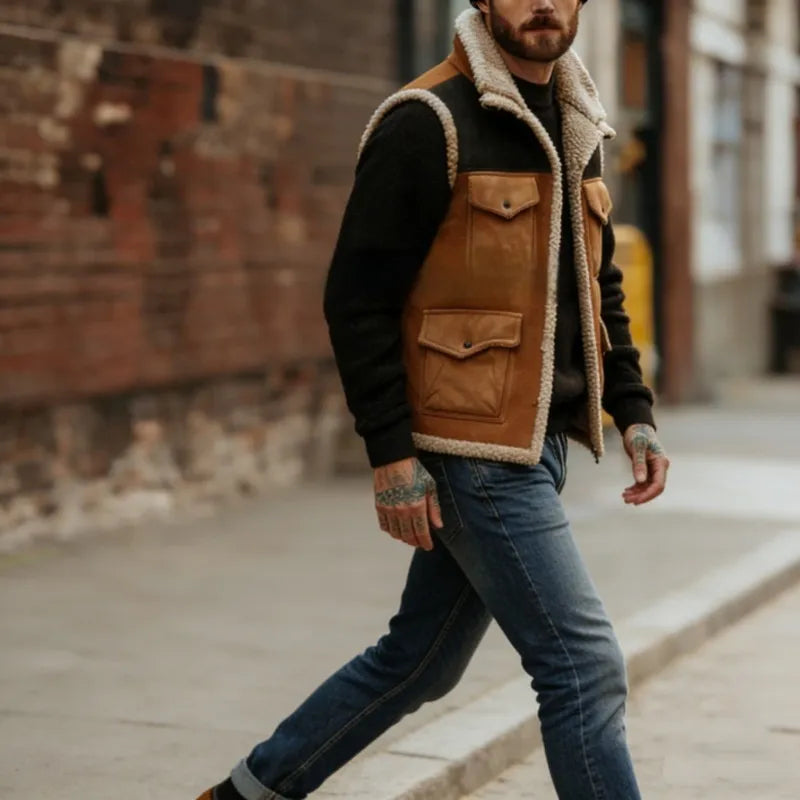 Gilet vintage homme color block doublure laine polaire - Émeric