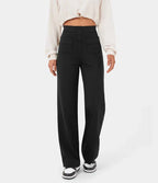 Pantalon en tissu lisse avec boutonnage sur le devant et taille haute et coupe droite - Elvren