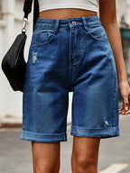 Bermuda denim effiloché ourlet plié longueur cuisse - Charlotte