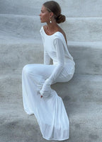 Robe longue drapée manches longues - Hanna