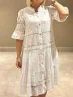 Robe femme broderies décoratives boutonnage devant détails ajourés - Merker
