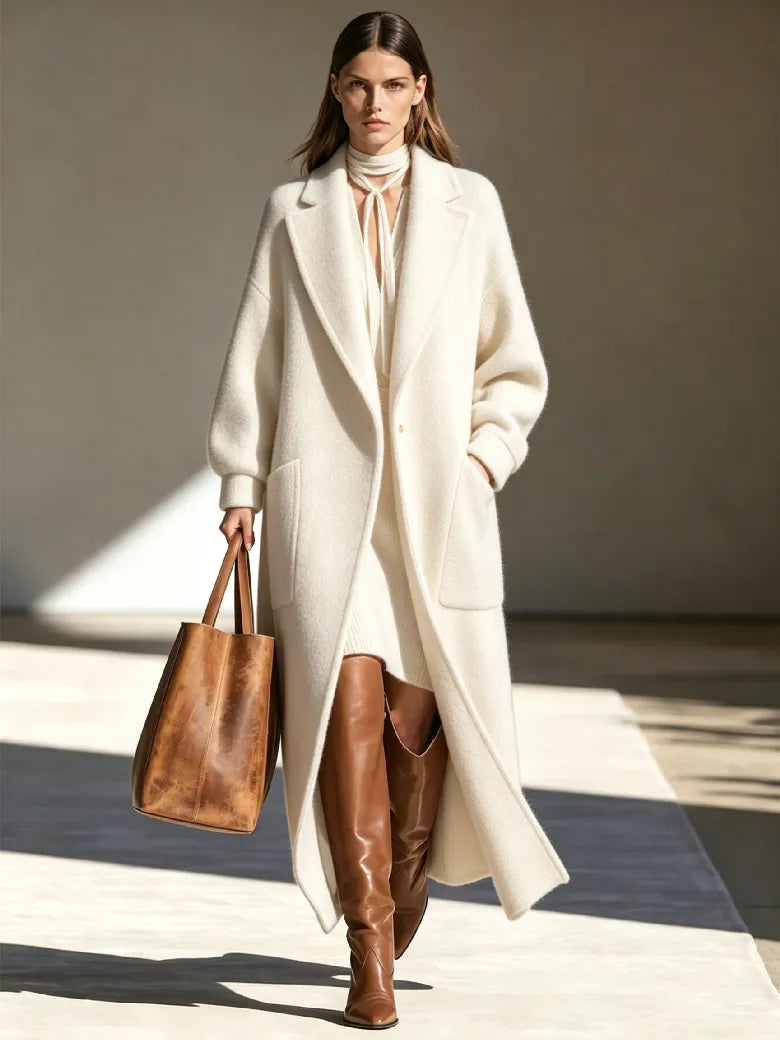 Manteau long femme à revers coupe droite élégant hiver - Mara