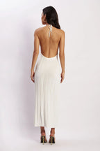 Robe midi plissée col licou dos nu - Dalila