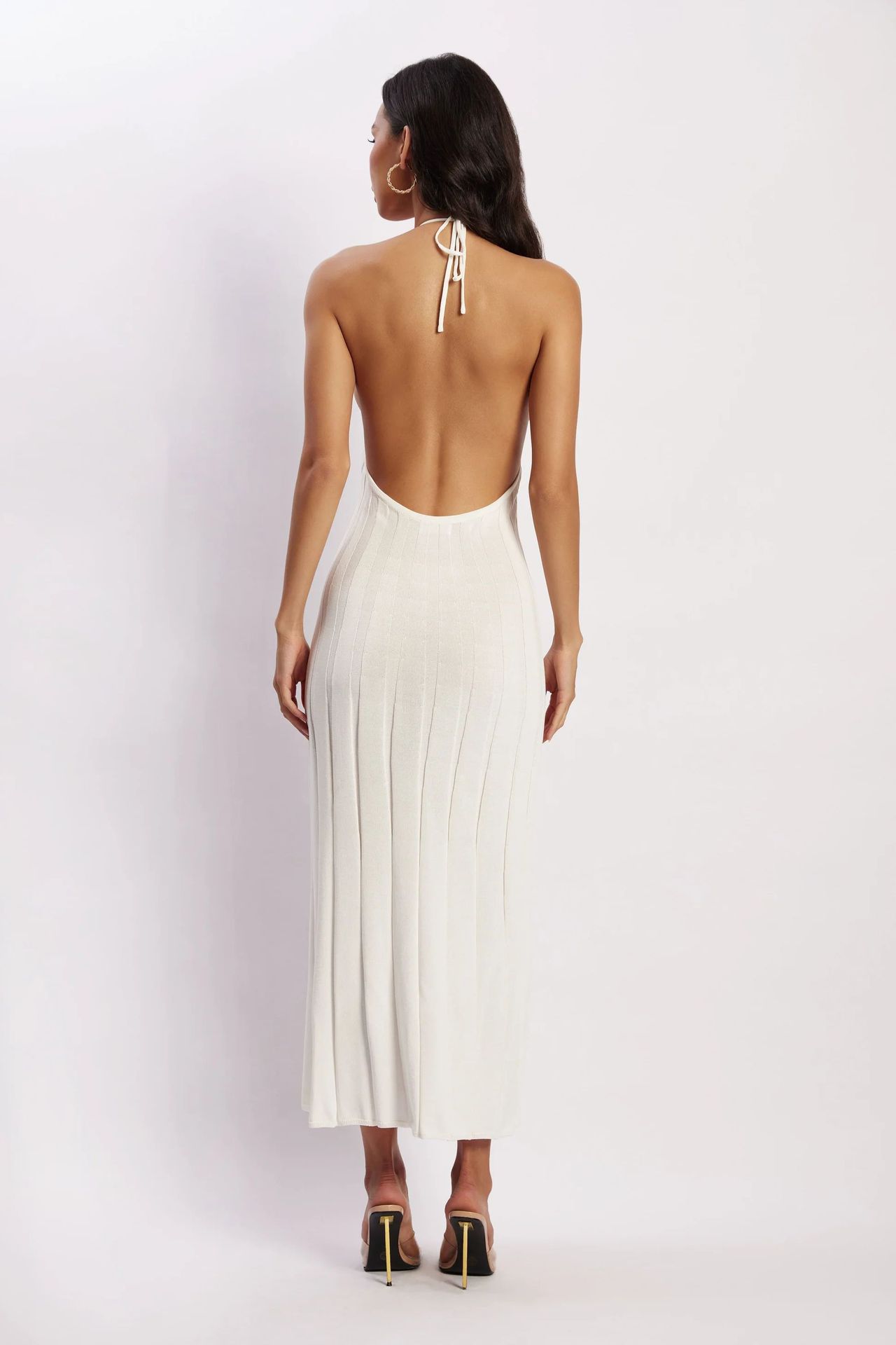 Robe midi plissée col licou dos nu - Dalila
