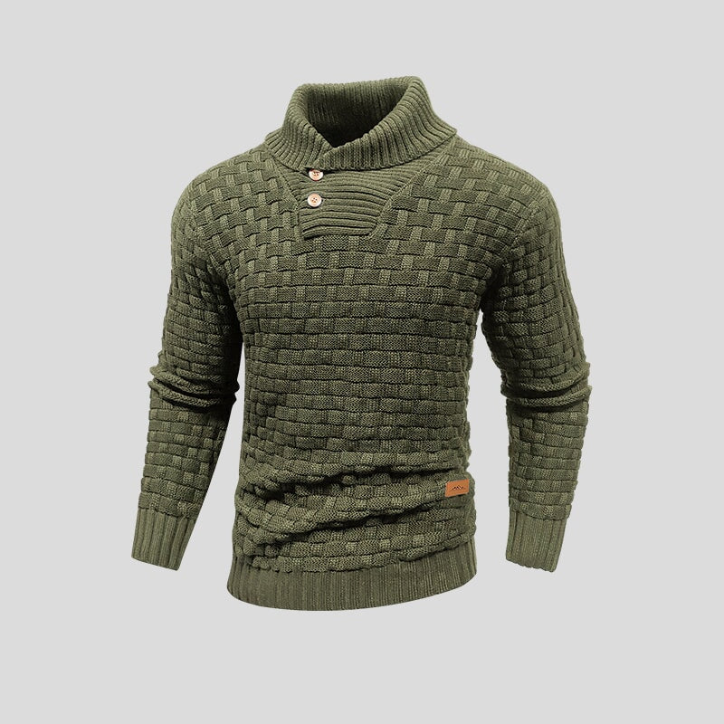 Pull en maille pour homme avec col montant et fermeture partielle par boutons, coupe droite et surface texturée - Keldor