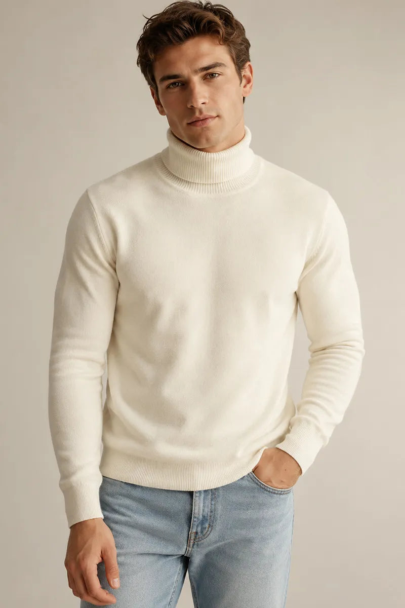Pull homme col roulé coupe ajustée maille unie slim - Caspar