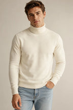 Pull homme col roulé coupe ajustée maille unie slim - Caspar