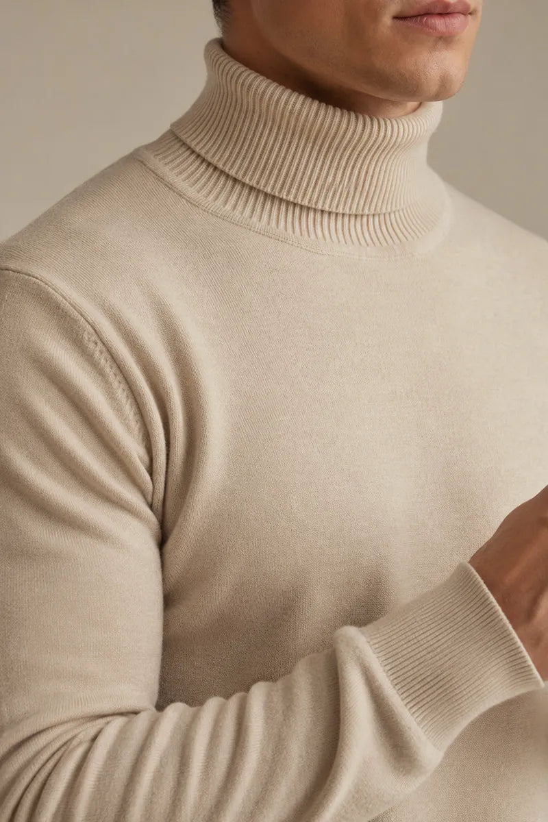 Pull homme col roulé coupe ajustée maille unie slim - Caspar