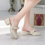 Sandales femme talon large bout fermé bride réglable perle décorative - Perla