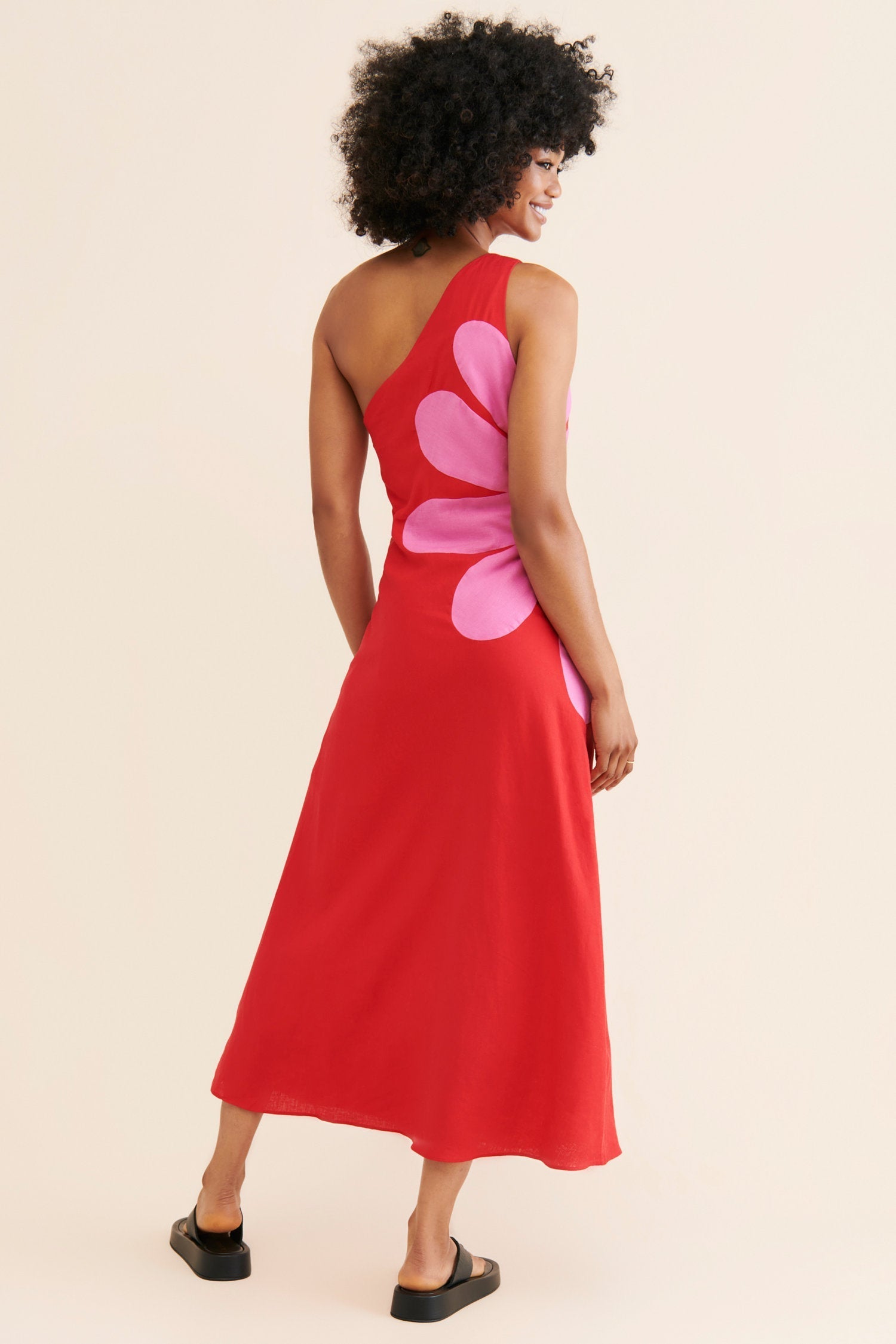 Robe longue une épaule imprimé floral contrasté - Serena