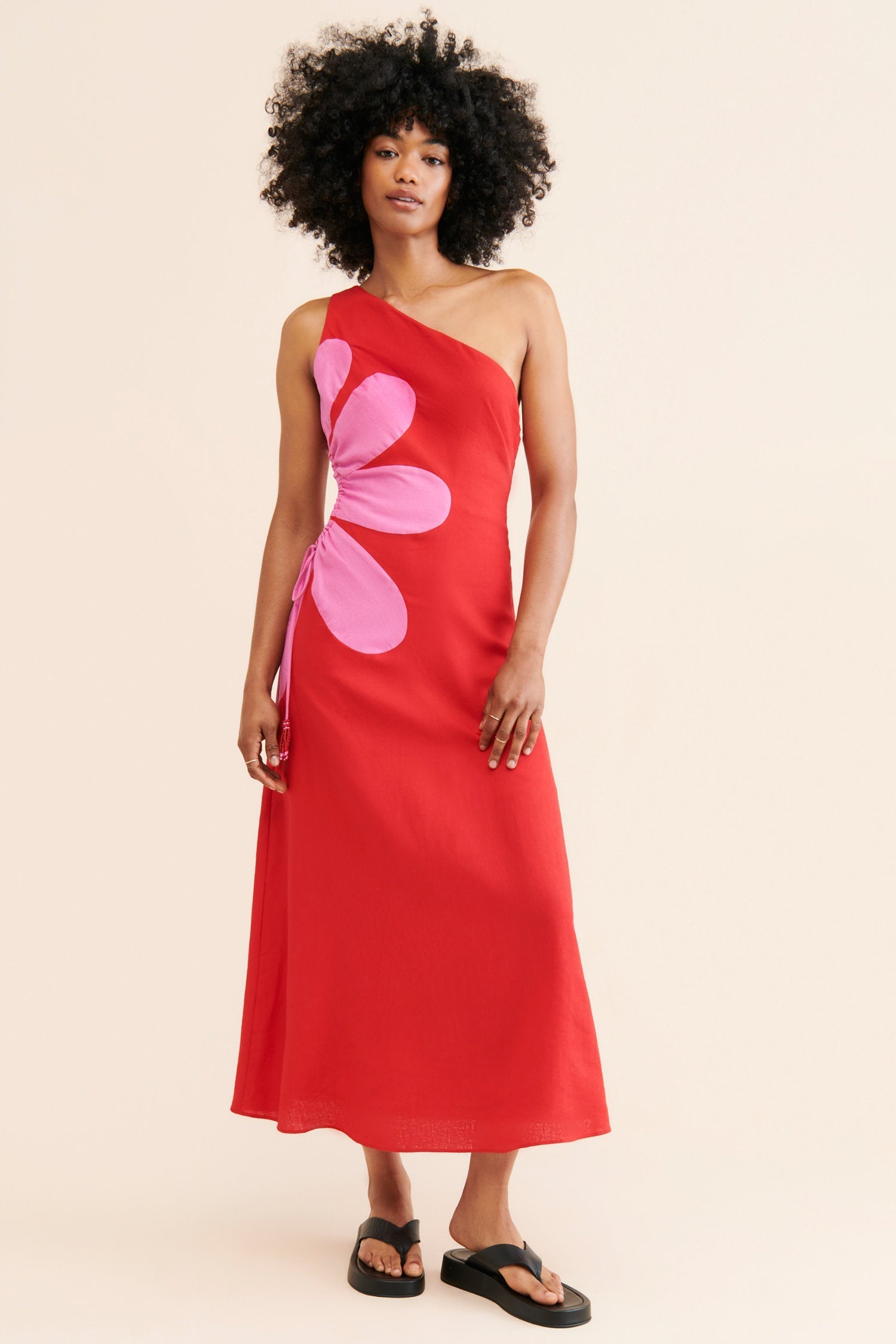 Robe longue une épaule imprimé floral contrasté - Serena