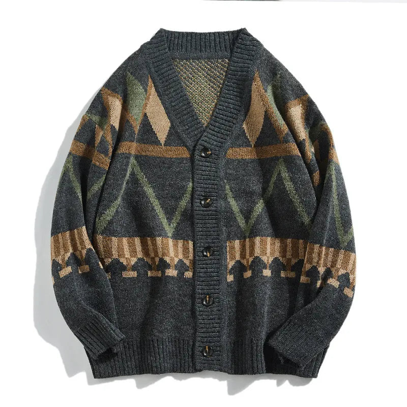 Cardigan maille homme motifs géométriques jacquard tricot - Alden