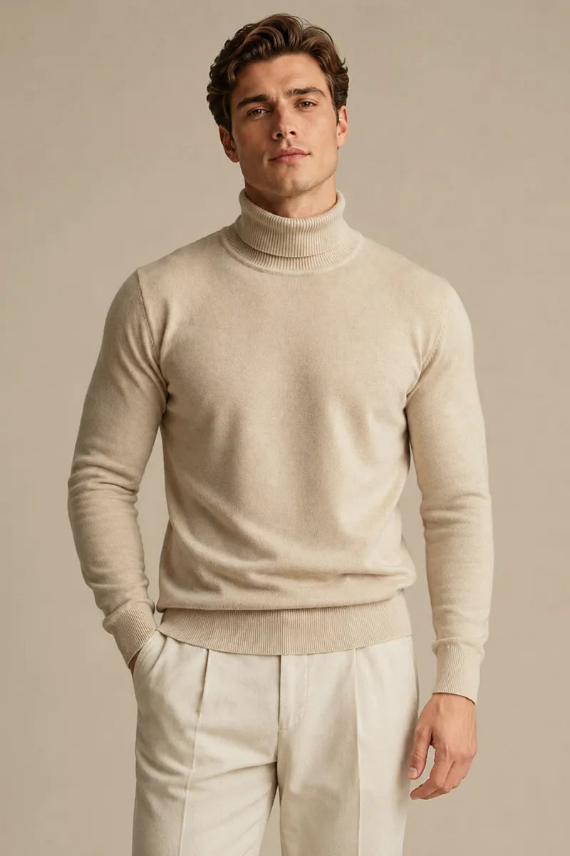 Pull homme col roulé coupe ajustée maille unie slim - Caspar