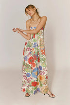 Robe longue femme coupe évasée taille haute motif fleuri - Althea