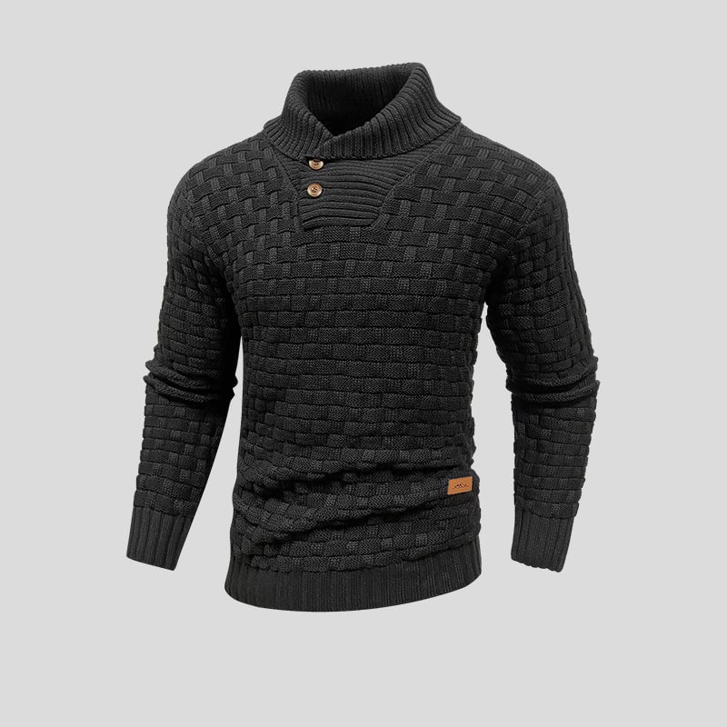 Pull en maille pour homme avec col montant et fermeture partielle par boutons, coupe droite et surface texturée - Keldor