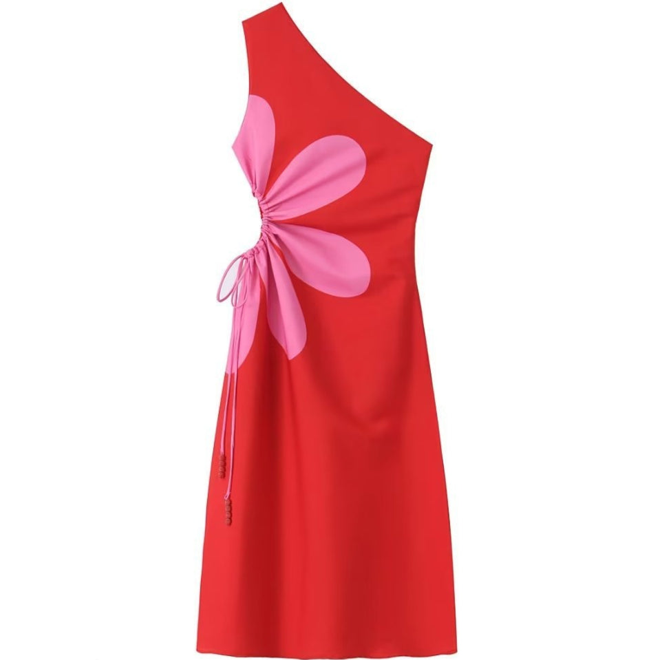 Robe longue une épaule imprimé floral contrasté - Serena