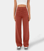 Pantalon en tissu lisse avec boutonnage sur le devant et taille haute et coupe droite - Elvren