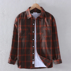 Chemise à manches longues en tissu doux à carreaux avec poche poitrine fonctionnelle - Noyel