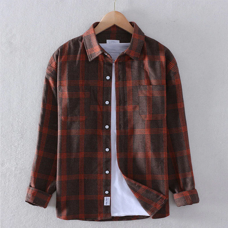 Chemise à manches longues en tissu doux à carreaux avec poche poitrine fonctionnelle - Noyel