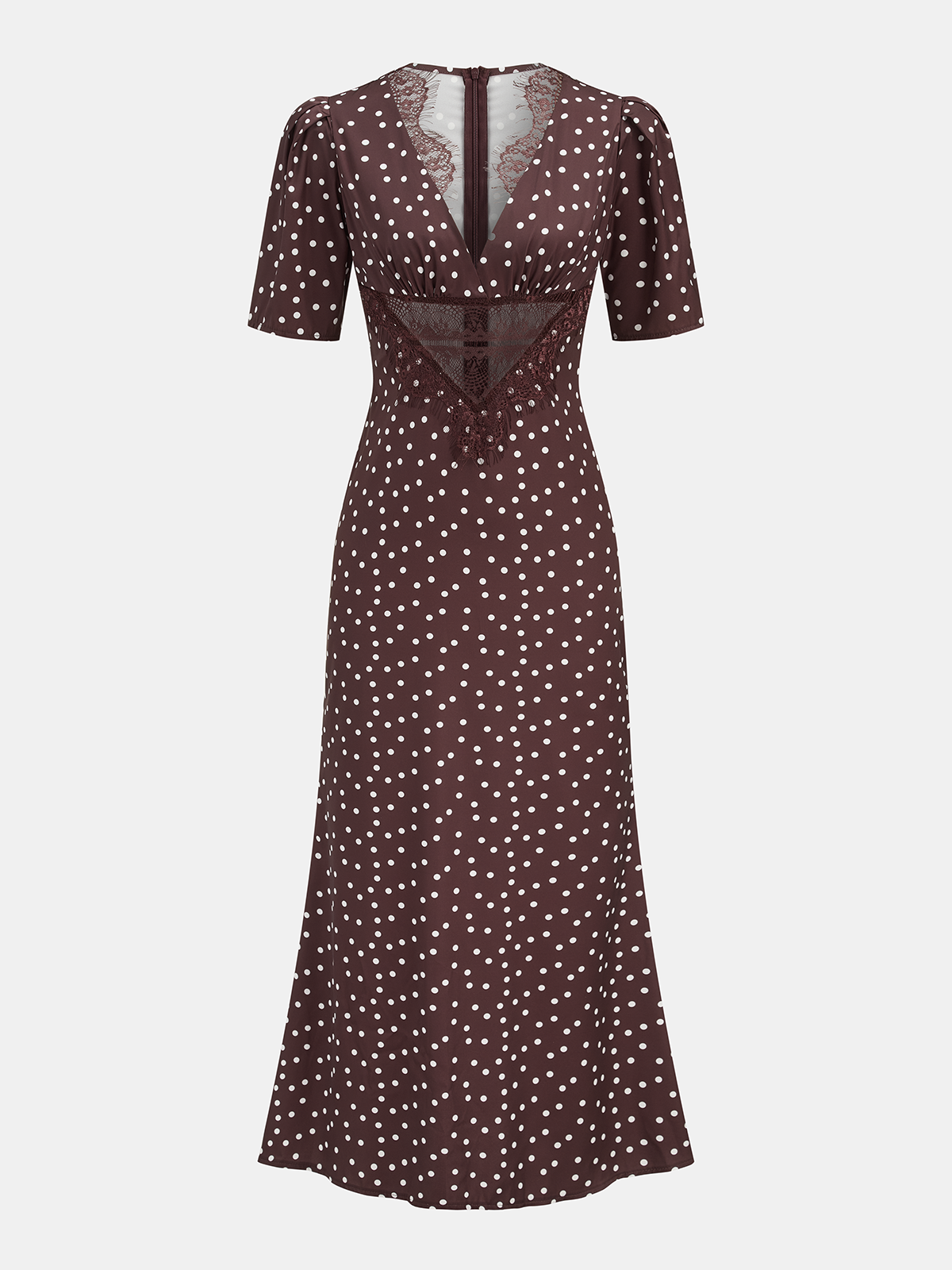 Robe midi à pois décolleté en V dentelle manches courtes - Mechthild