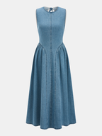 Robe midi denim sans manches coupe ample décontractée été - Keyla