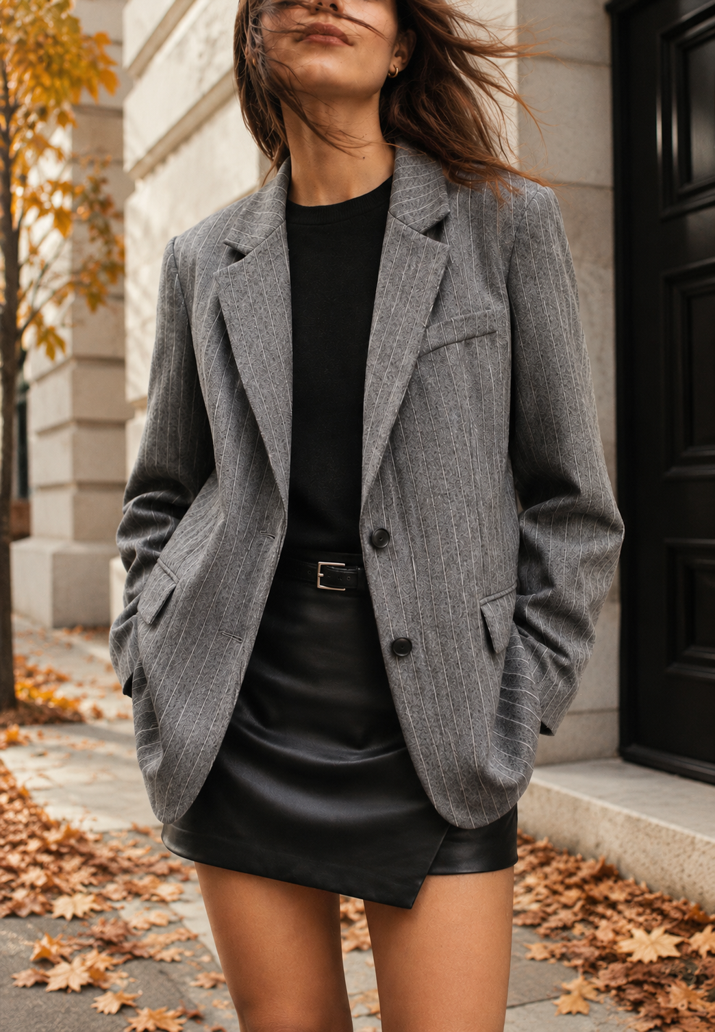 Blazer gris oversize femme deux boutons coupe ample - Jana