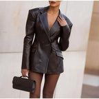 Blazer femme effet cuir taille cintrée revers structuré - Odile